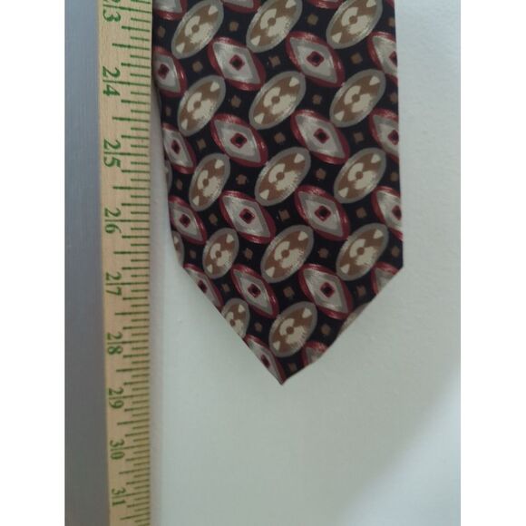 Geoffrey Beene Mens 100% Silk Tie Necktie Brown Red Abstract - Picture 6 of 6